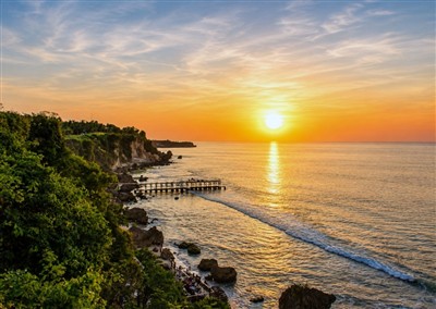 Nusa Dua beach pier sunset, Bali, Indonesia